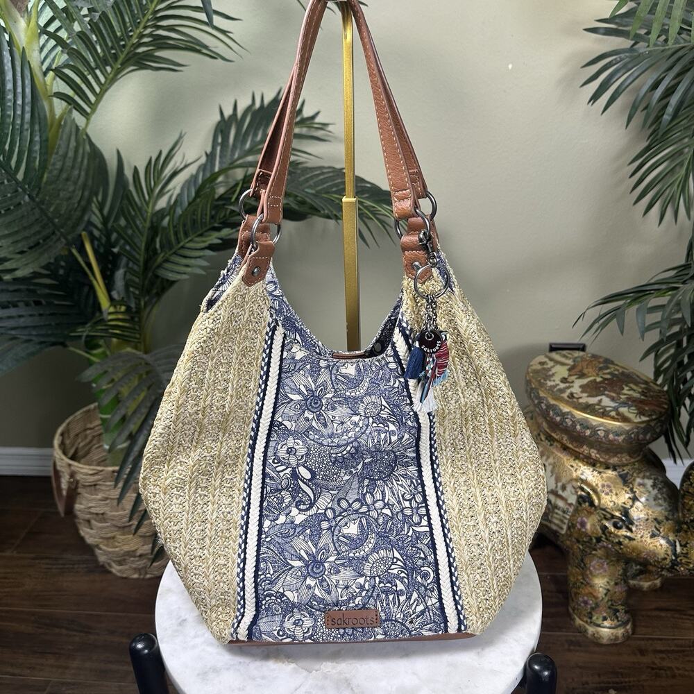 Sak roots Tote Hobo Bucket Large, Corton, Jute Boho Hippie - Picture 13 of 16